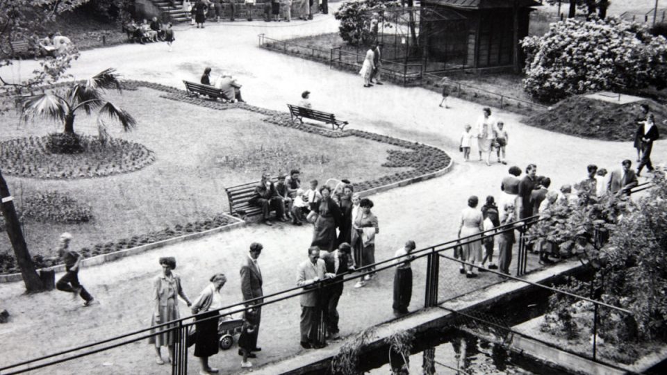 Zoo Liberec - parková úprava spodní části po povodni v roce 1958 v barvě