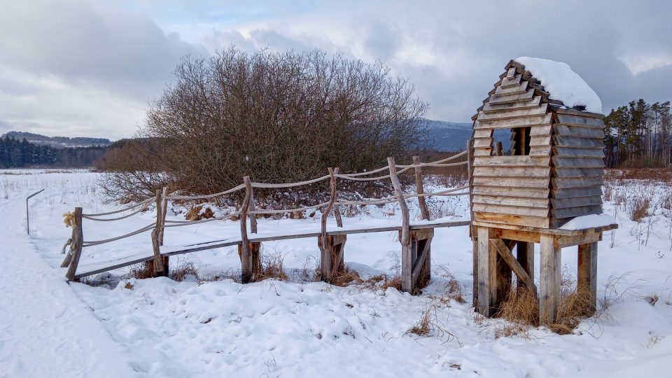 Ptačí vyhlídka na stezce kolem rybníka Olšiny