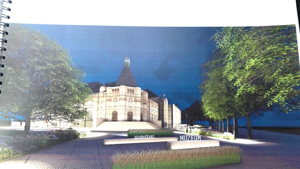 Plánovaná obnova parku u Severočeského muzea - reprodukce z projektové dokumentace
