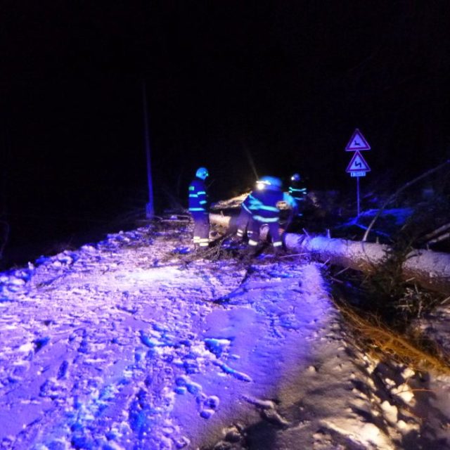Popadané stromy a větve,  zaváté silnice. Silný vítr komplikuje práci hasičů | foto: HZS Královéhradeckého kraje